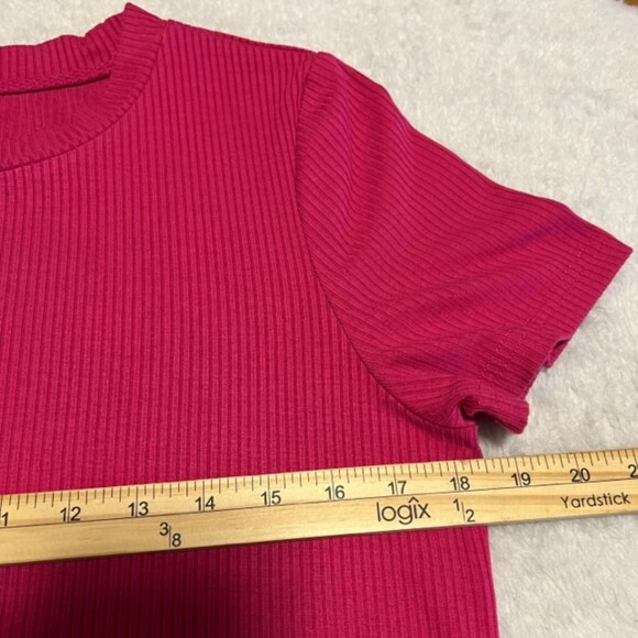 Shein Pink Crew Neck Short Sleeve Tunic Top Button Accent Side Slit Top Sz Large - Picture 11 of 12